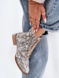 Kožené Vzorované Kotníkové Boty Na Ploché Podpatky Maciejka 06391-25 Béžové