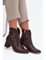 Kožené otevřené dámské kotníkové boty na podpatku Zazoo 3647 čokoládové