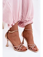 Dámské sandály na podpatku s krystaly Redira šampaňské