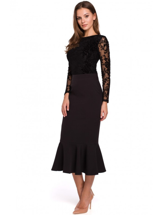K025 Volánová tužková sukně - černá