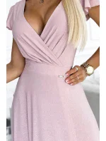 411-6 CRYSTAL třpytivé dlouhé šaty s výstřihem - BRUCE PINK