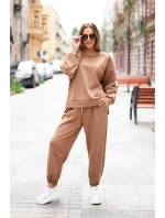Komplet dámský máslový s volnou mikinou a kalhotami s nápisem LOVE tmavě camelový