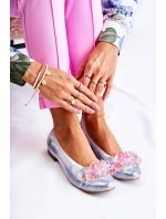 Zazoo 2749 Dámské Kožené Baletky S Křišťálky Bílo-Modré