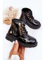 Dětské lakované botky na zip černé Felori