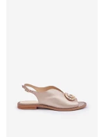 Kožené sandály na plochém podpatku s ozdobou Laura Messi 2865 Zlaté