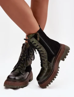 Kožené workery dámské na platformě Maciejka 07104-09 tmavě zelené