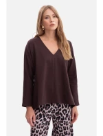 B304 Pletený svetr s výstřihem do V - tmavá čokoláda