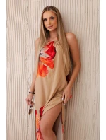 Viskózové šaty uvázané kolem krku velbloud Viskózové šaty uvázané kolem krku velbloud