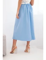 Dámská viskózová sukně s páskem a záhyby modrá