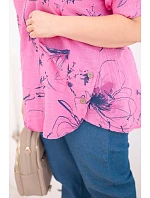 Dámská bavlněná halenka Plus Size s krátkým rukávem a kapsou růžová