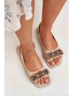 Dámské Ploché Sandály S Krystaly S.Barski KV51-079 Béžové