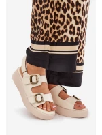 Dámské Sandály Na Platformě A Klínu S Přezkami Béžové Genorre
