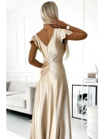 saténové dlouhé šaty 411-7 CRYSTAL zlaté - Numoco saténové dlouhé šaty 411-7 CRYSTAL zlaté - Numoco