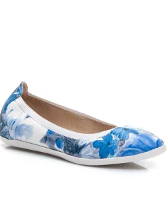 Originální modré dámské baleríny s květy