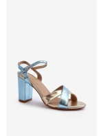 Eko Kožené Sandály Na Podpatku Modro-Zlaté Abilica