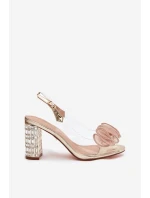 Sandály na podpatku s krystaly D&A MR52-237 zlaté