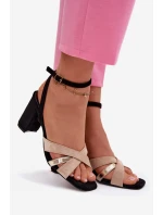 Dámské sandály na podpatku s pásky Ekologická semiš Černé Karilora