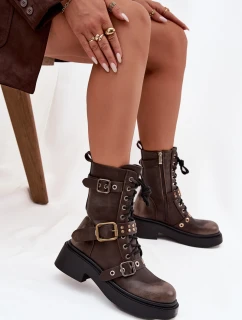 Dámské zateplené workery s přezkami Marisse – hnědé