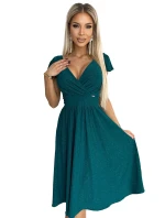 425-6 MATILDE Šaty s výstřihem a krátkými rukávy - ZELENÉ se třpytkami 425-6 MATILDE Šaty s výstřihem a krátkými rukávy - ZELENÉ se třpytkami