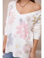 Svetrová halenka s barevnými květy růžová+šedá Svetrová halenka s barevnými květy růžová+šedá