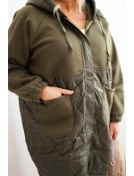Dámská prošívaná mikina Plus Size s kapucí a velkými kapsami khaki