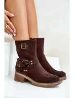 Dámské boty na nízkém podpatku se sponami hnědé Zudra