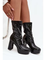 Lakované dámské kotníkové boty na platformě a klínovém podpatku černé Calvessa