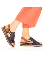 Dámské pohodlné modré sandály Rieker na klínku s podpatkem 62962-14