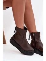 Dámské kotníkové boty Zazoo na platformě z pravé kůže – čokoládové