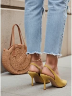 Dámské semišové jehlové boty s otevřeným podpatkem žluté FashionStreet ZY1383