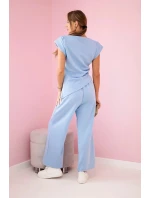 Komplet asymetrická halenka + kalhoty modrý