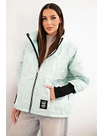 Dámská jarní prošívaná bunda s dekorativním ražením a zipem mintová