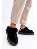 Kožené Semišové Pantofle Dámské Na Platformě S Kožešinou Černé Sophienne