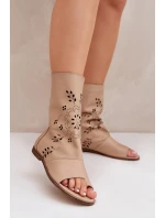 Zazoo 3437 Dámské Kožené Sandály S Kapsou Na Zipu Béžové