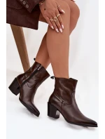 Kožené dámské kovbojky na podpatku vyhřívané Zazoo 60565 čokoládové