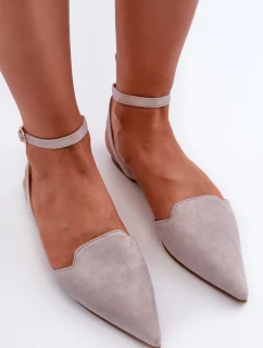 Šněrovací eko semišové balerínky se špičatými prsty, šedá Ellesara