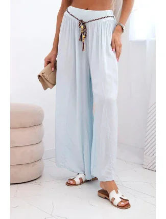 Dámské kalhoty z viskózy se širokými nohavicemi modrý