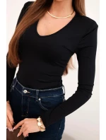 Dámská blůza s výstřihem do V a dlouhým rukávem černá