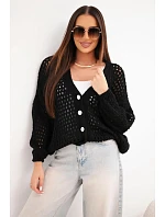 Dámský svetr oversized s knoflíky a děrovaný černý Dámský svetr oversized s knoflíky a děrovaný černý