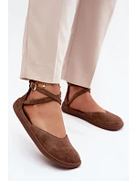 Semišové dámské baleríny Barefoot s pásky Zazoo 320 hnědé