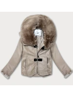 Béžová bunda z ekologické kůže s kožešinovým límcem Glakate (LU98091#)