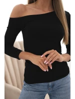 Dámská blůza s odhaleným ramenem z viskózy s 3/4 rukávem černá Dámská blůza s odhaleným ramenem z viskózy s 3/4 rukávem černá