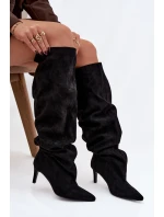 Dámské kozačky na jehlovém podpatku nazouvací černé Mavilla Dámské kozačky na jehlovém podpatku nazouvací černé Mavilla