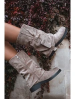 Dámské kozačky s ohrnutým svrškem a s přezkou Minelle – khaki Dámské kozačky s ohrnutým svrškem a s přezkou Minelle – khaki