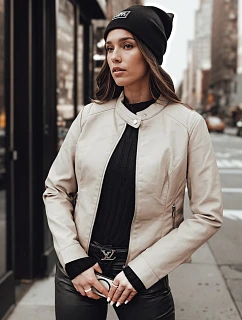 Dámská přechodná kožená bunda TY4744 béžová -  FashionStreet