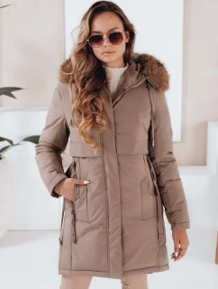 Dámská zimní bunda parka s kapucí tmavě béžová FashionStreet TY5084