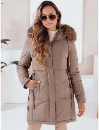 Dámská zimní bunda parka s kapucí tmavě béžová FashionStreet TY5084 Dámská zimní bunda parka s kapucí tmavě béžová FashionStreet TY5084