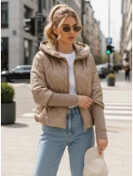 Dámská přechodná prošívaná bunda s kapucí FashionStreet camel TY5561
