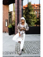 626-3 Stylový rameson z měkké ekokůže, s páskem a asymetrickým zipem - cappuccino