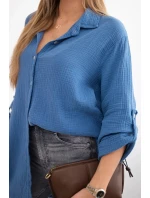 Bavlněná mušelínová košile Plus Size Tmavý denim